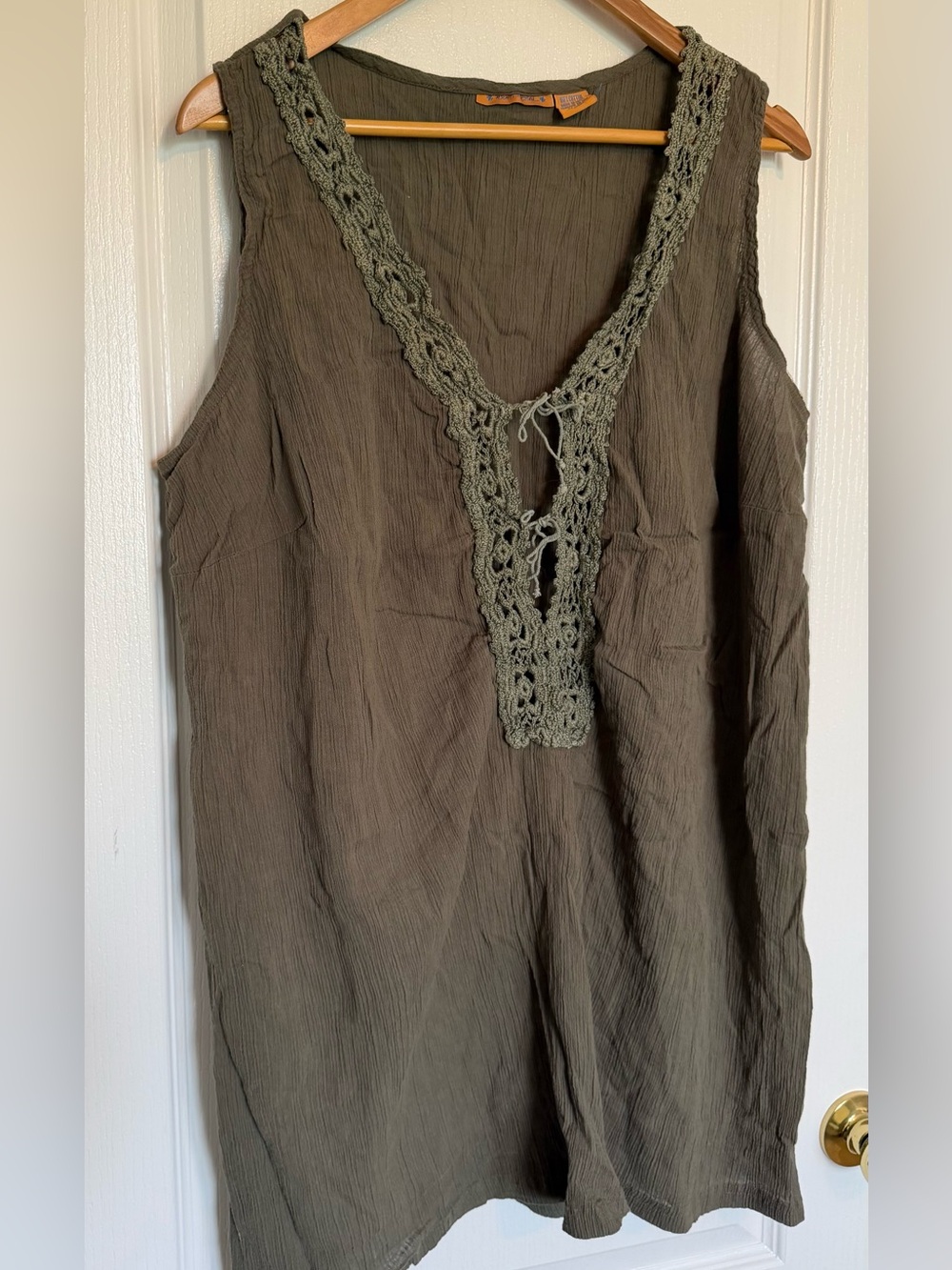 MXM Olive Crochet-Trim Sleeveless Swim Coverup